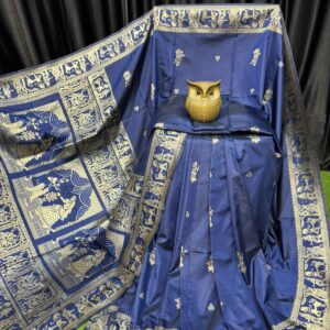 Handcrafted Deep Blue Bishnupuri Silk Saree with Golden Detailing
