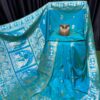 Teal Tranquility – Handcrafted Bishnupuri Silk Saree with Golden Accents
