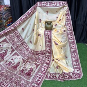 Maroon Whisper Cream & Maroon Handcrafted Bishnupuri Silk Saree