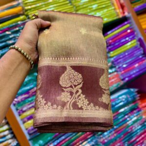 Regal Maroon Handcrafted Tissue Banarasi Saree with Intricate Gold Zari Weaving & Blouse Piece