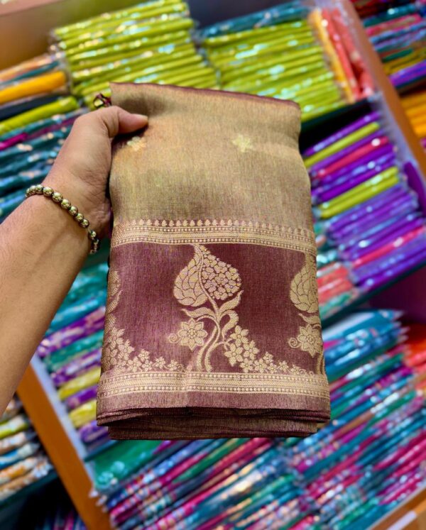Regal Maroon Handcrafted Tissue Banarasi Saree with Intricate Gold Zari Weaving & Blouse Piece