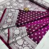 Majestic Maroon Handcrafted Satin Banarasi Saree with Heavy Silver Zari & Matching Blouse Piece