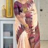 Handcrafted Peach Tussar Silk Saree with Maroon & Purple Accents | Includes Blouse Piece
