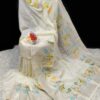 Handcrafted Off-White Paithani Silk Linen Saree with All-Over Butti & Blouse Piece