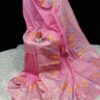 Graceful Handwoven Pink Paithani Silk Linen Saree with All-Over Butti & Blouse Piece