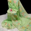 Elegant Handwoven Green Paithani Silk Linen Saree with Intricate Butti Work & Blouse Piece