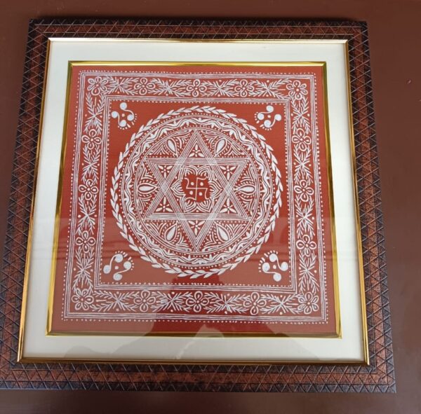 Lakshmi Chowki Aipan Art | Hand-Painted Canvas from Uttarakhand | 36cm Framed Folk Wall Décor