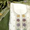 Artisan Crushed Silk Suit Set – Cream & Green | Handcrafted with Stone & Thread Embroidery
