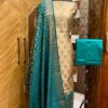 Teal Serenity – Handcrafted Banarasi Cotton Silk Zari Suit Set | Beige & Teal | Unstitched 2.5m