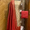 Handcrafted Regal Beige & Red Banarasi Cotton Silk Suit Set with Zari Weaving – Unstitched, 2.5m Fabric