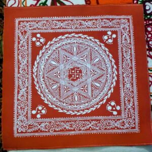 Hand-Painted Lakshmi Chowki in Traditional Aipan Art | 12"x12" Canvas | Sacred Folk Art from Uttarakhand