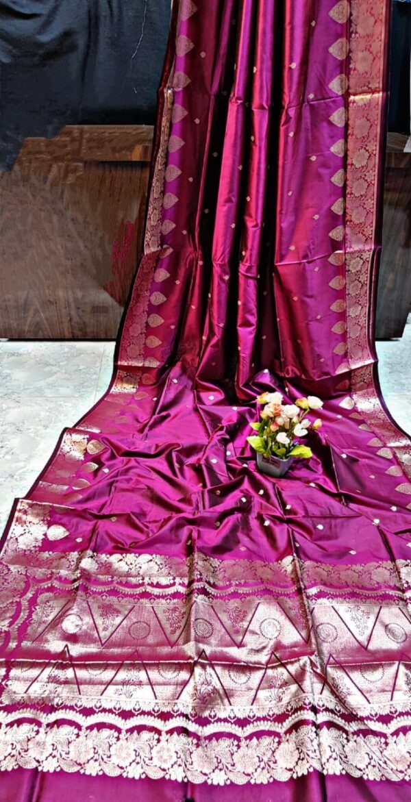 Dark Pink Pure Resham Monipuri Silk Saree – Handwoven Luxury with Silk Mark & Blouse Piece