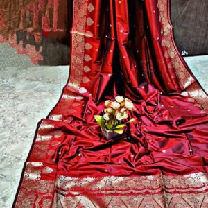 Radiant Red Monipuri Resham Silk Saree – Handcrafted Luxury with Silk Mark & Blouse Piece