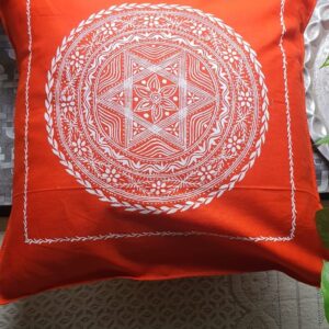 Set of 5 Handpainted Cotton Cushion Covers – Maa Lakshmi Chowki in Traditional Uttarakhand Aipan Art (40cm x 40cm)