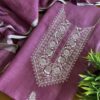 Elegant Plum Bhagalpuri Linen Embroidered Suit Set – Handcrafted Grace