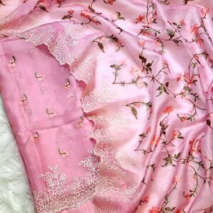 Blush Pink Banarasi Organza Silk Suit Set with Meena Booti & Cutwork Dupatta – Handcrafted Elegance