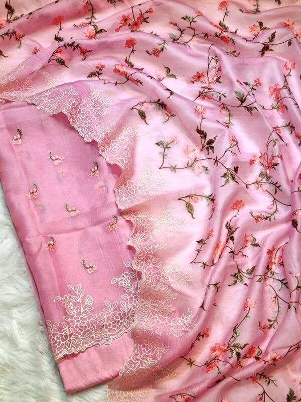 Blush Pink Banarasi Organza Silk Suit Set with Meena Booti & Cutwork Dupatta – Handcrafted Elegance
