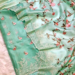 Mint Green Banarasi Organza Silk Suit Set with Meena Booti & Cutwork Dupatta – A Refreshing Take on Tradition