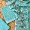Teal Bhagalpuri Linen Handcrafted Embroidered Suit Set – Woven Elegance, Naturally Chic