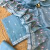 Dusty Blue Bhagalpuri Linen Handcrafted Suit Set – Soft Hues, Subtle Embroidery