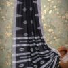 Handwoven Premium Mercerised Cotton Saree – Black Base with White & Grey Accents (With Blouse Piece)