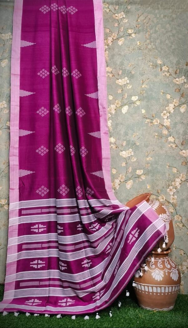 Handwoven Mercerised Cotton Saree – Magenta with Soft Light Pink Border (Blouse Piece Included)