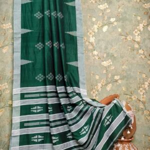 Handwoven Mercerised Cotton Saree – Deep Green with Elegant White Border & Pallu (Blouse Piece Included)