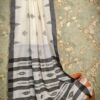 Handwoven Mercerised Cotton Saree – Classic Cream with Bold Black Border & Traditional Patterns (With Blouse Piece)
