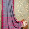 Handwoven Mercerised Cotton Saree – Light Grey with Striking Deep Fuchsia Border & Woven Motifs (With Blouse Piece)