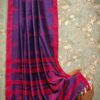 Handwoven Mercerised Cotton Saree – Regal Purple with Bold Red Border & Woven Patterns (With Blouse Piece)