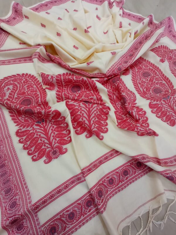 Heritage Cream & Maroon Handwoven Baluchari Saree in Premium Cotton Maslight with Blouse Piece