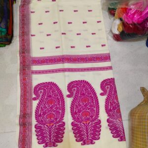 Classic Cream & Magenta Handwoven Baluchari Saree in Premium Cotton Maslight with Blouse Piece
