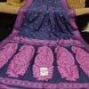 Majestic Navy Blue & Purple Handwoven Baluchari Saree in Premium Cotton Maslight with Blouse Piece