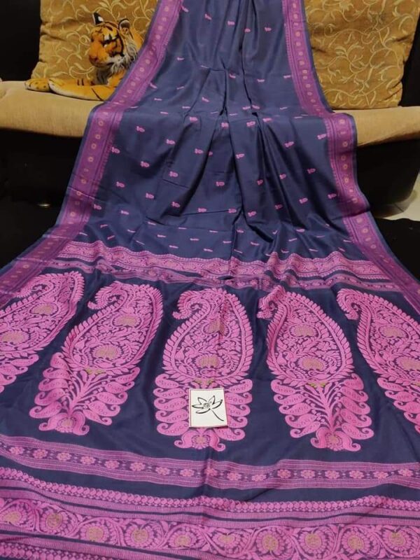 Majestic Navy Blue & Purple Handwoven Baluchari Saree in Premium Cotton Maslight with Blouse Piece