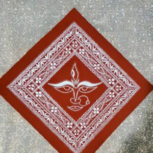 Divine Devi: Hand-Painted Aipan Art on Canvas with Geru Base – Sacred Folk Motifs from Uttarakhand