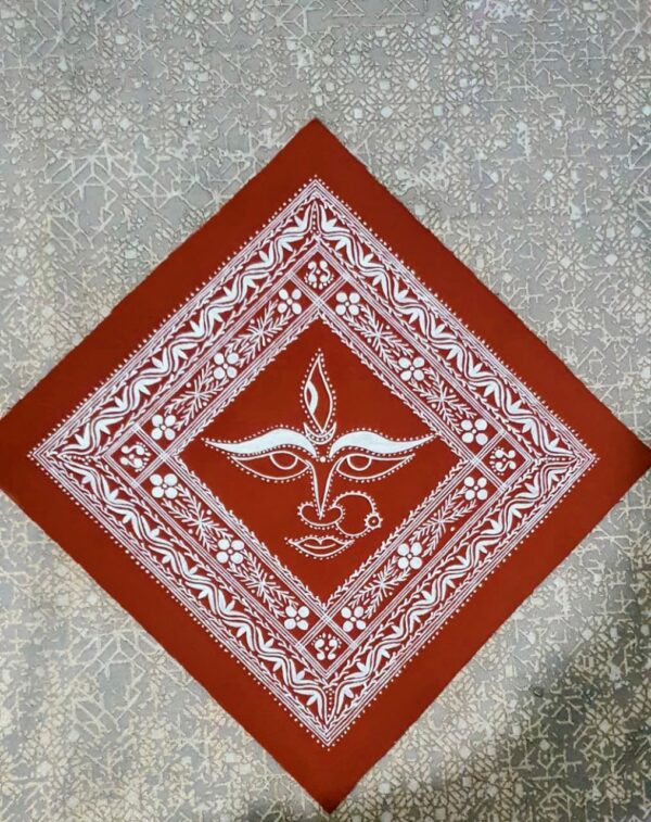 Divine Devi: Hand-Painted Aipan Art on Canvas with Geru Base – Sacred Folk Motifs from Uttarakhand