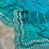 Turquoise Satin Georgette Party Saree with Hand-Embellished Stone Detailing & Blouse Piece