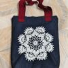 Handcrafted Blue Denim Tote Bag – White Cotton Crochet Detail & Zipper Pocket