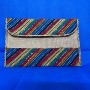 Handcrafted Jute Document Folder – Earthy Beige with Multicolored Fabric Accent | Long & Foolscap Size