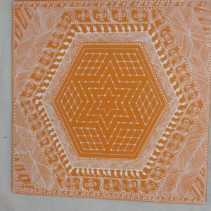 Aipan Dali Annaprashan Ritual Art – Handcrafted Traditional Uttarakhand Folk Symbol on Ochre MDF (30x30 cm)