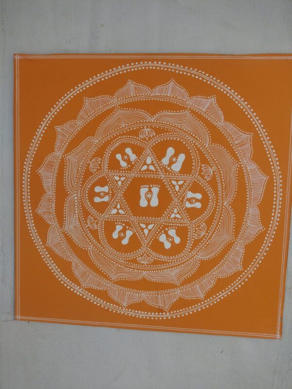 Aipan Mahalakshmi Yantra Wall Art – Handcrafted Diwali Altar Symbol on Ochre MDF (30x30 cm)