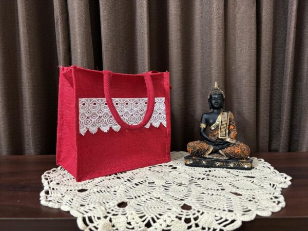 Compact Red Jute Tote – Handcrafted Utility Bag with Dual Zippers