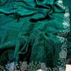 Emerald Grace: Bottle Green Satin Georgette Saree with Hand-Embellished Stone Detailing
