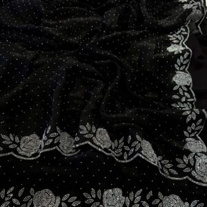 Midnight Allure: Black Satin Georgette Saree with Hand-Embellished Stone Work