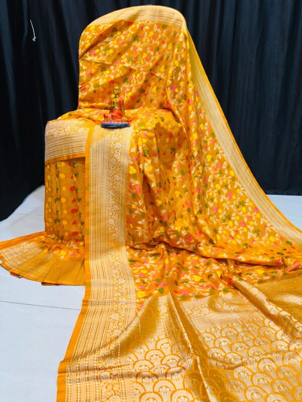 Handcrafted Golden Yellow Khadi Paithani Silk Saree with Gold Zari & Delicate Meena Floral Weave