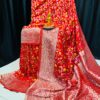 Handcrafted Red Pure Khadi Paithani Silk Saree with Silver Zari & Meena Floral Work