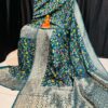 Handcrafted Peacock Blue Khadi Paithani Silk Saree with Silver Zari & Meena Floral Weave