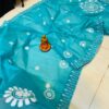 Turquoise Handcrafted Lucknowi Katha Work Saree in Pure Polished Cotton – No Blouse Piece