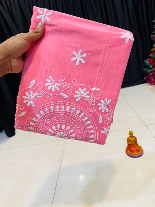 Elegant Baby Pink Handcrafted Lucknowi Katha Saree in Polished Pure Cotton – No Blouse Piece