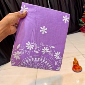 Light Purple Handcrafted Lucknowi Katha Work Saree in Pure Polished Cotton – No Blouse Piece